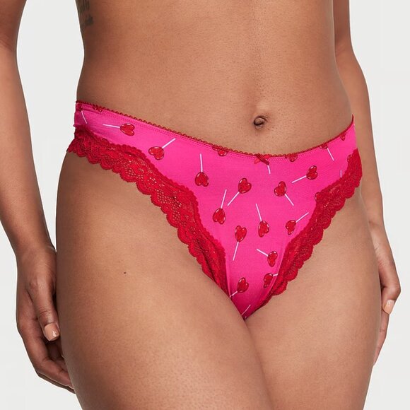Victoria's Secret Tease Fun & Flirty High-Leg Scoop Thong Panty Pink Lollipops L - Picture 5 of 7